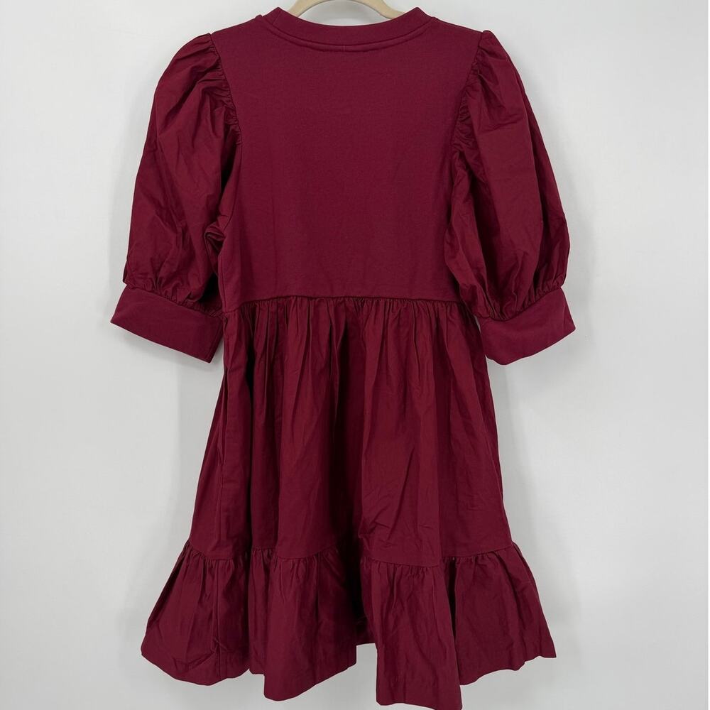 En Saison Gabriela Puff Sleeve Tiered Mini Dress Burgundy Small NWT - Picture 6 of 9